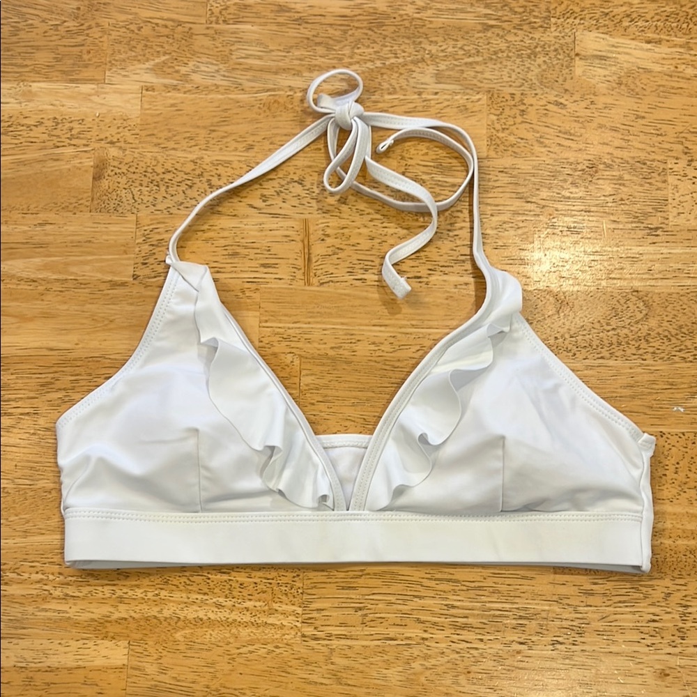 White Ruffled Halter Bikini Top Size Large